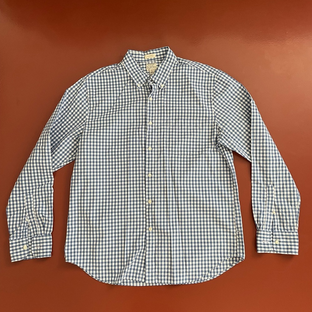 J. Crew Gingham Secret Wash button down size large